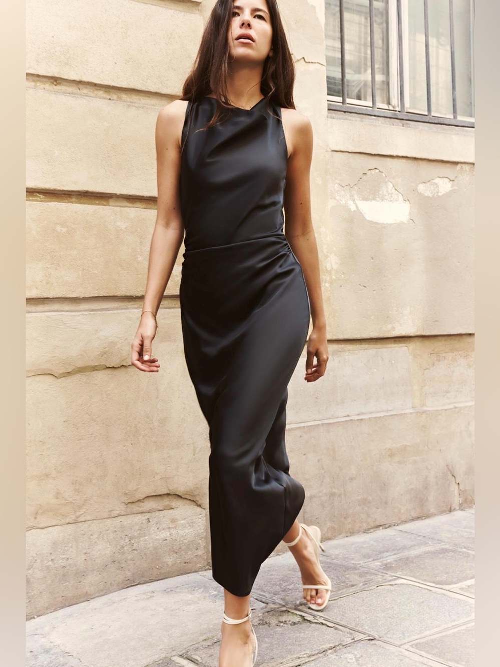 ZARA NWT Black Satin Halter Women's Dress